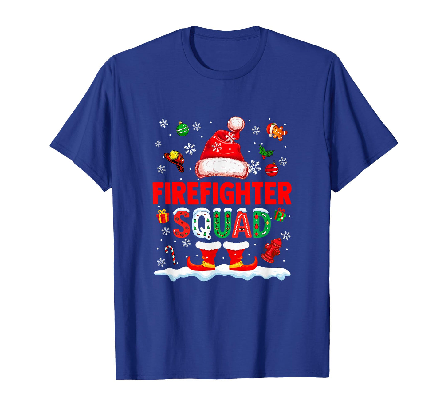 Firefighter Squad Men Job Christmas Santa Costume Bow Tie T-Shirt