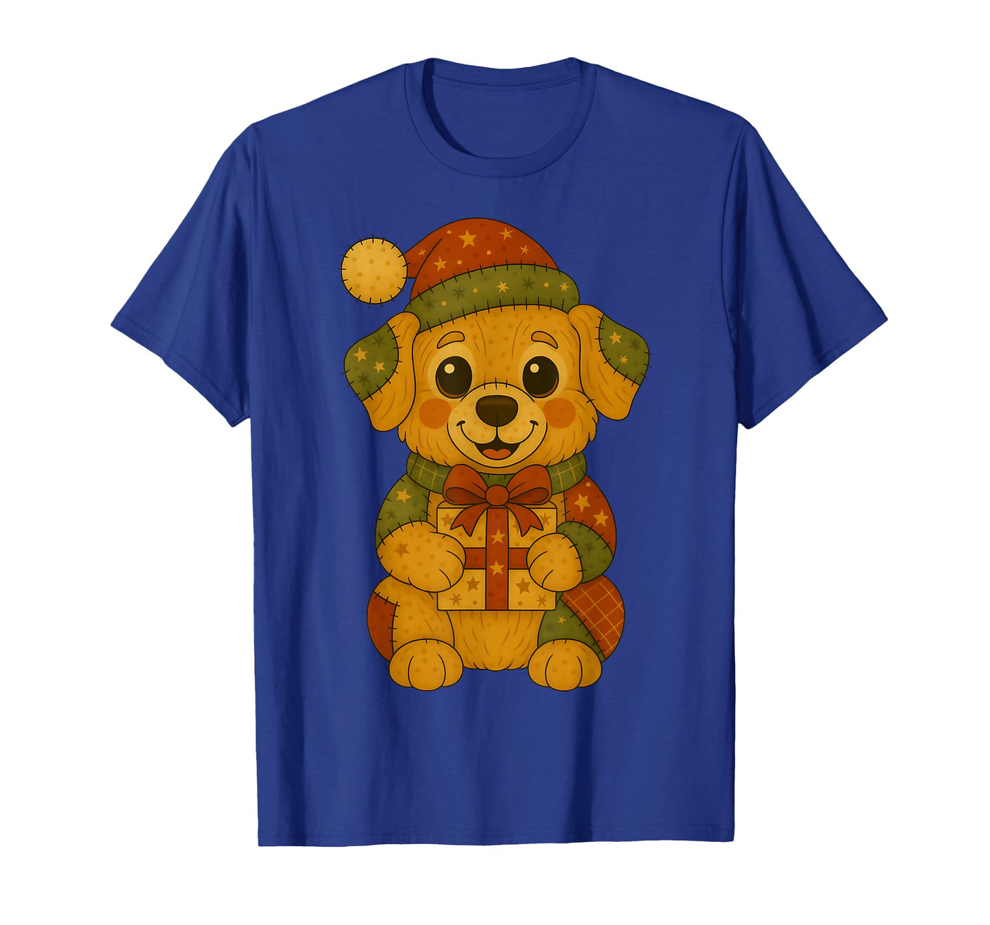 Patchwork Golden Retriever with Santa Hat for Christmas T-Shirt