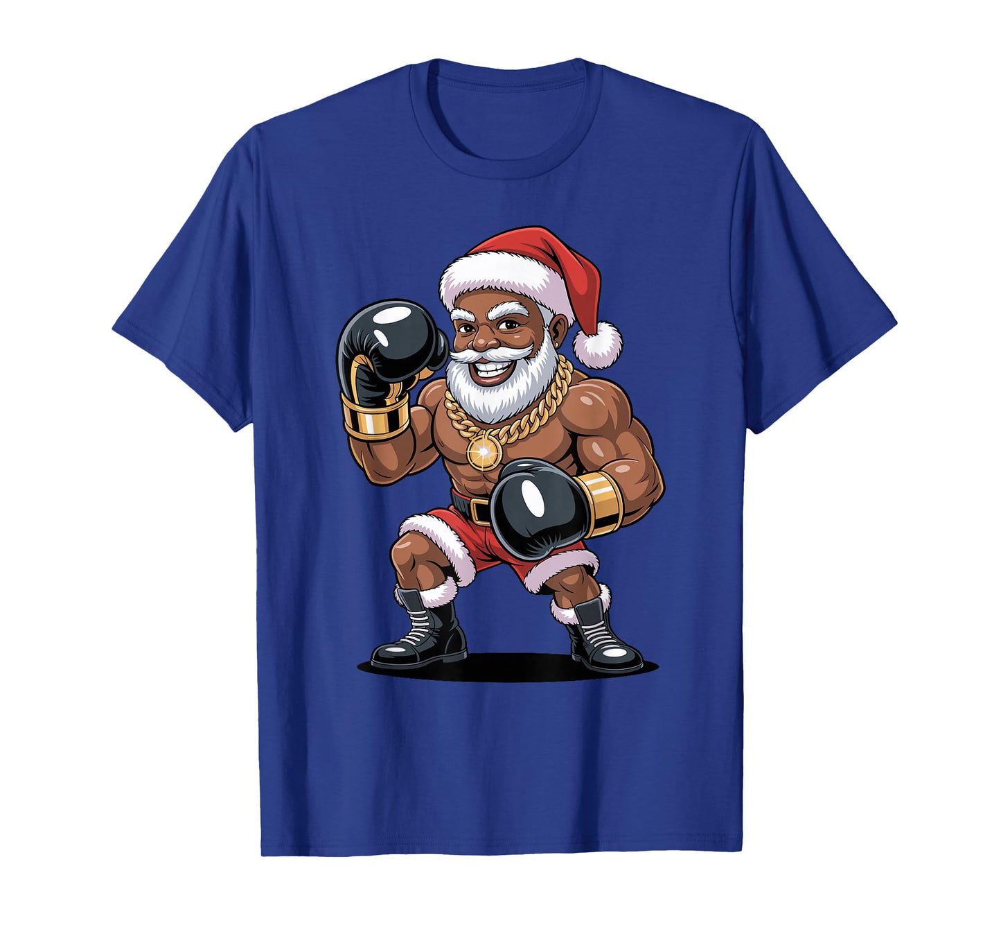 Afro Santa Boxing African American Christmas Funny Holiday T-Shirt