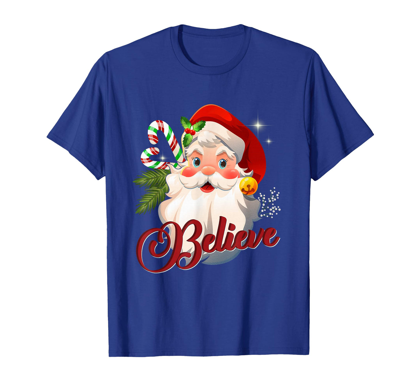 Vintage Santa Claus Believe Christmas Candy Cane Men Women T-Shirt