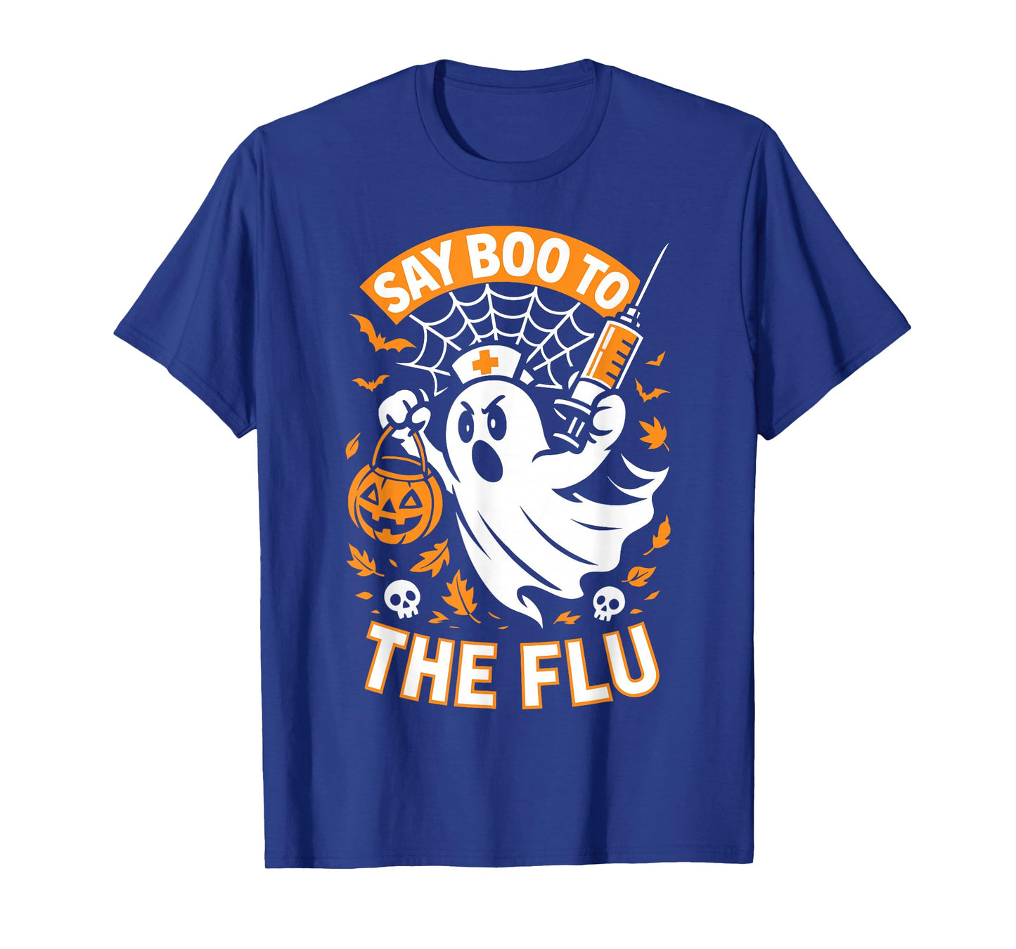 Say Boo to The Flu Bold Ghost Nurse Halloween T-Shirt