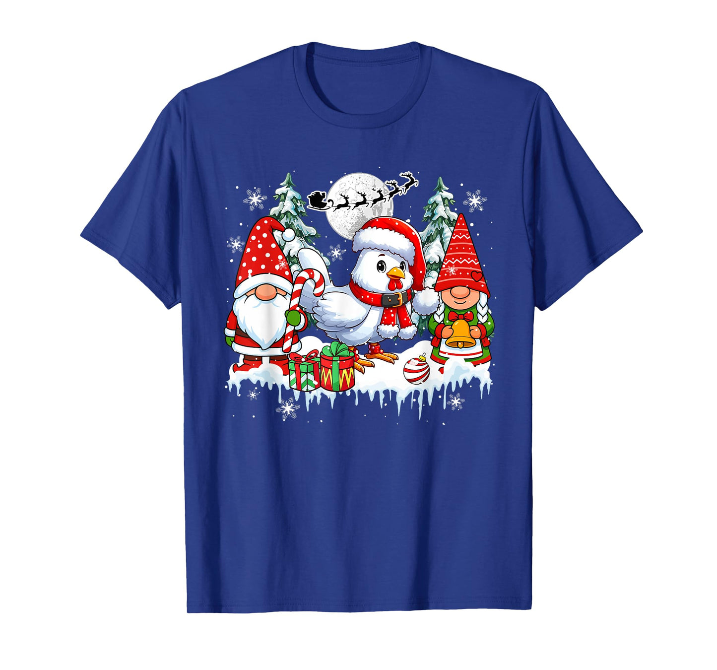 Couple Gnomes Santa Chicken Christmas Trees Farmer Family T-Shirt