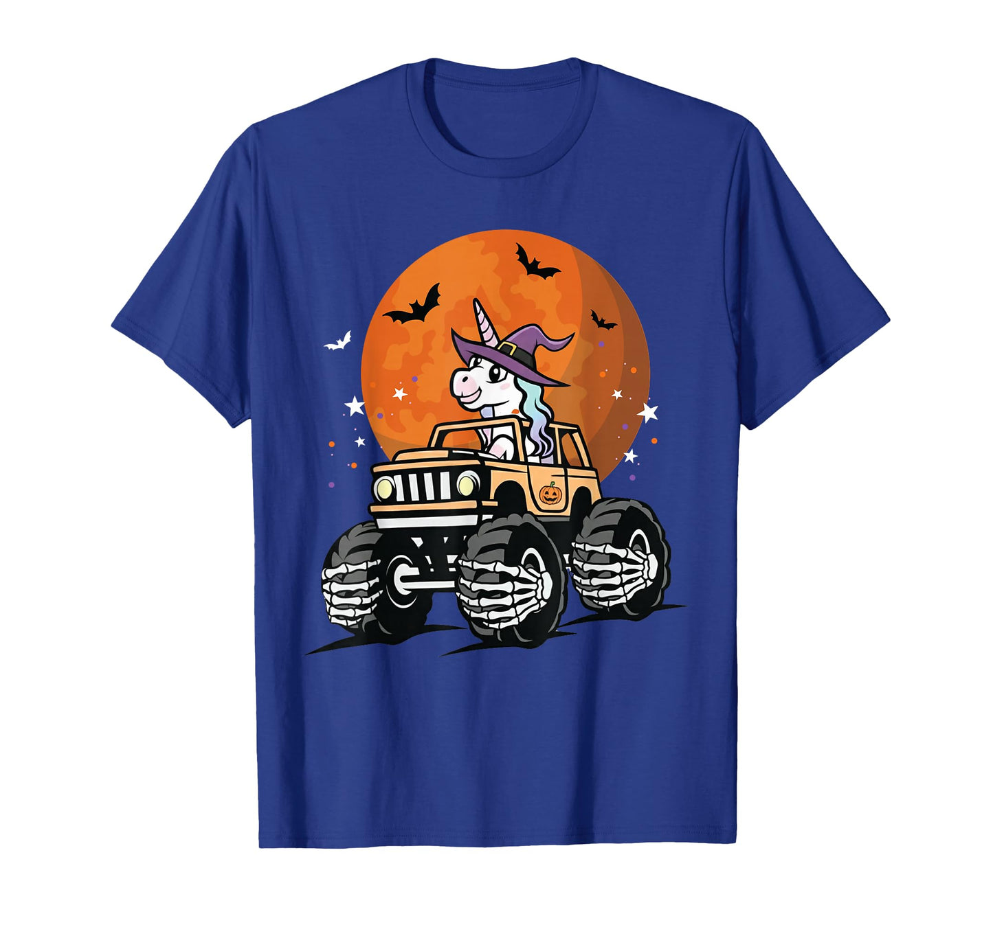 Cute Unicorn Witch Riding Skeleton Truck Halloween for Kids T-Shirt
