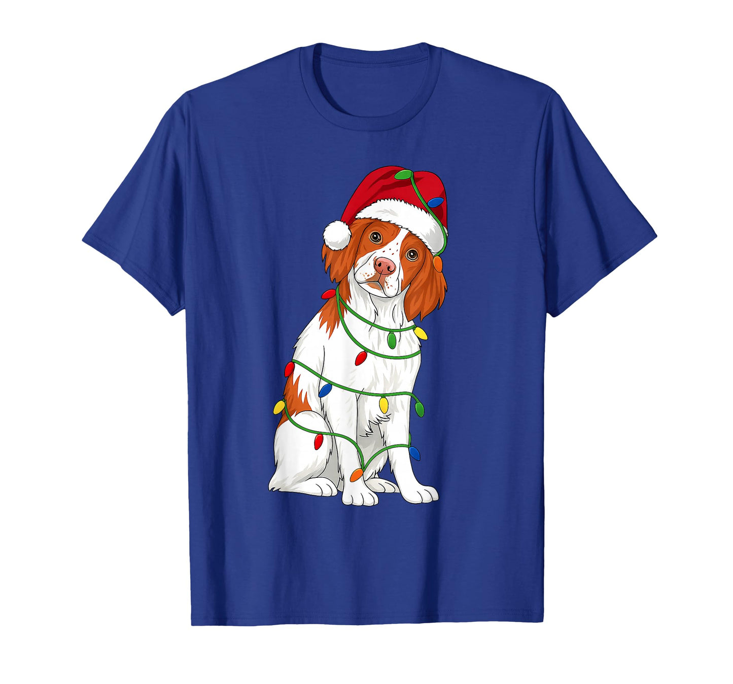 Brittany Spaniel Christmas Tree Lights Holiday Dog Lover T-Shirt