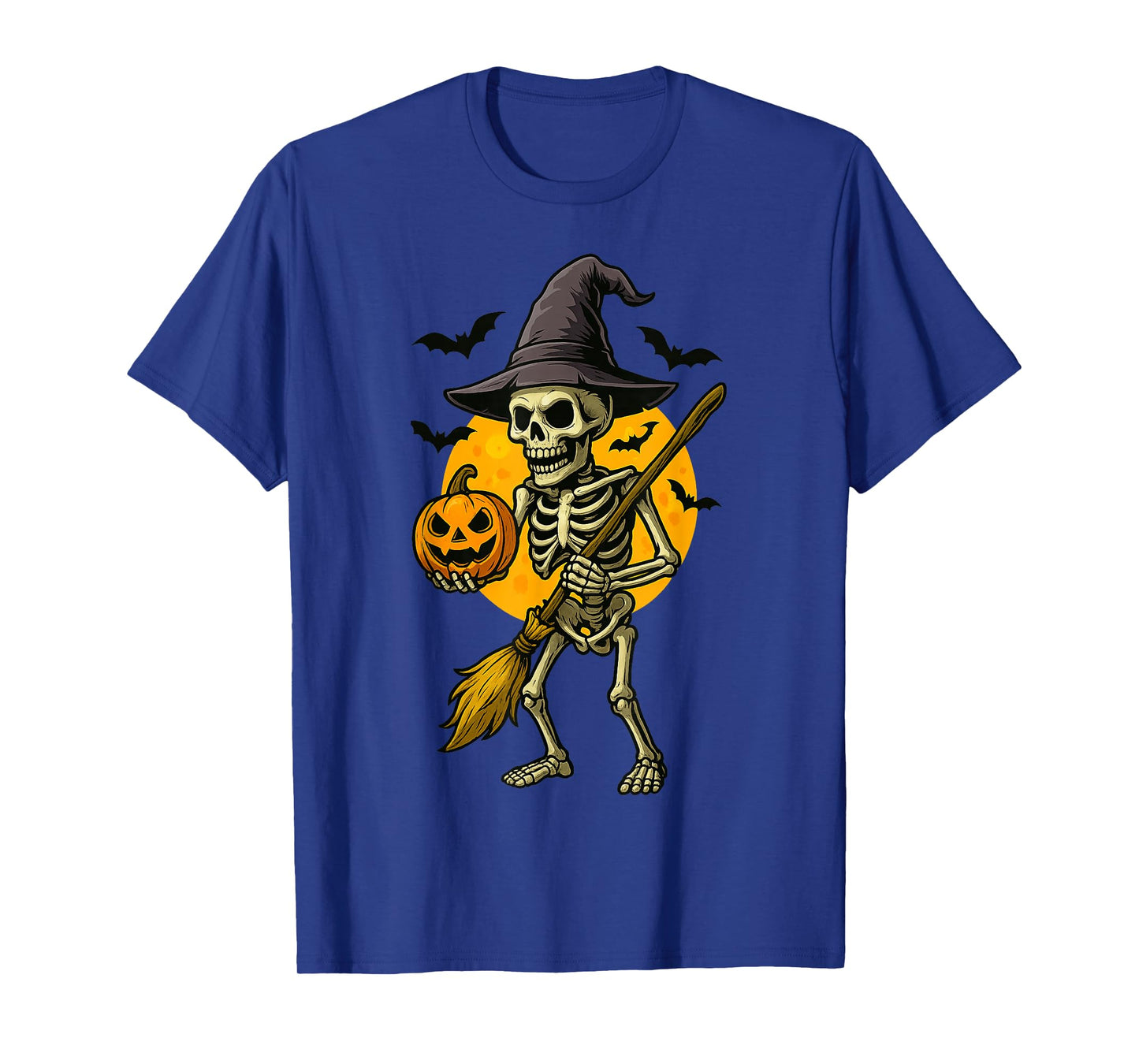 Halloween Skeleton Witch with Pumpkin & Broom Funny for Kids T-Shirt