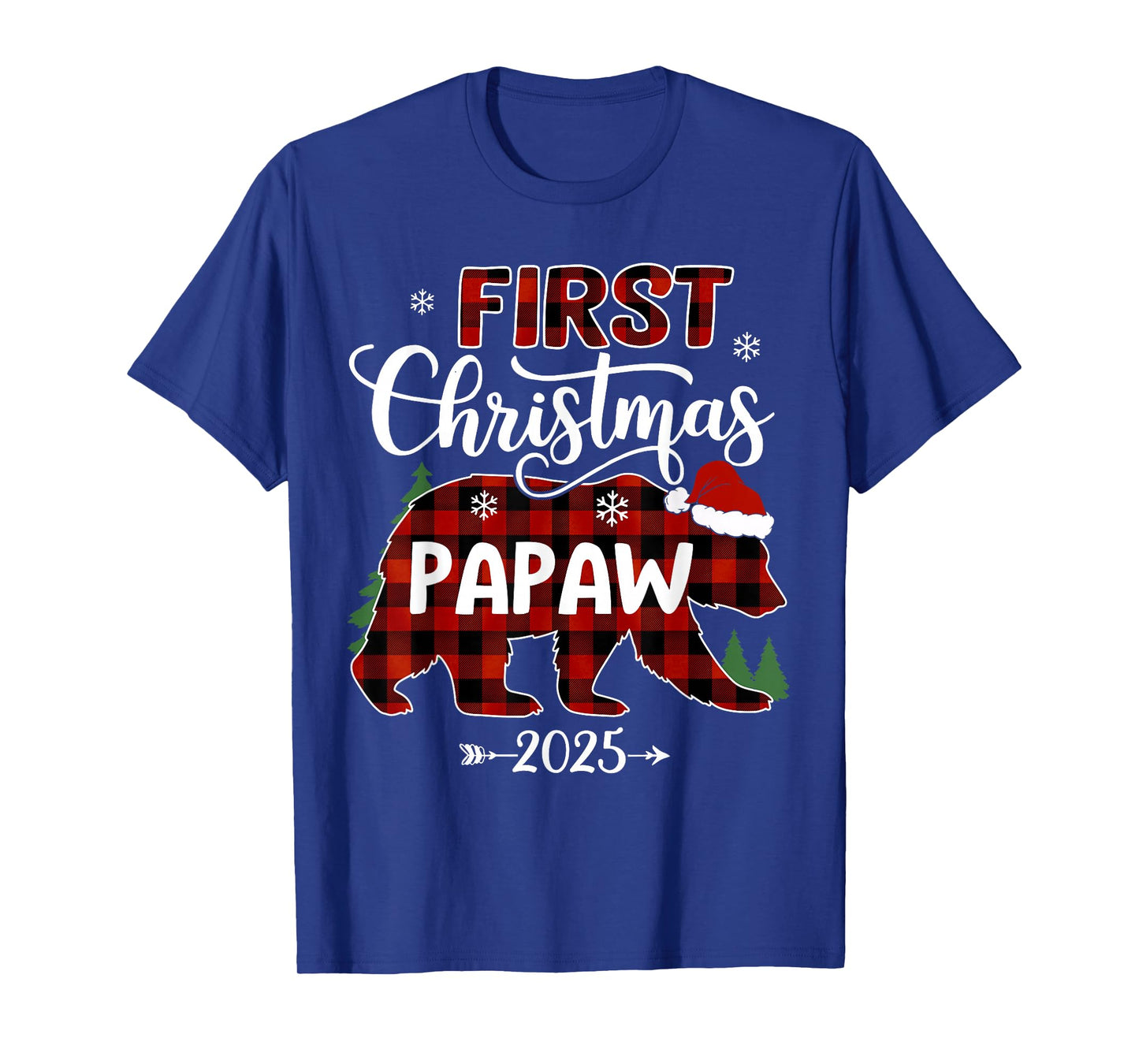 Pregnancy First Christmas Papaw Red Plaid Bear Santa 2025 T-Shirt