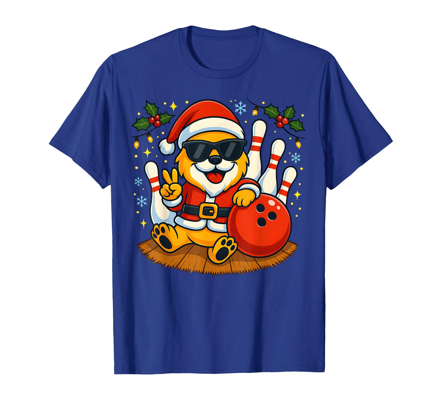 Santa Dog Bowling Christmas Funny Holiday Vibes Men Women T-Shirt