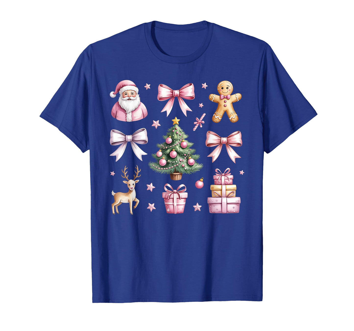 Cute Coquette Bow Pink Christmas Tree Santa Gingerbread Xmas T-Shirt