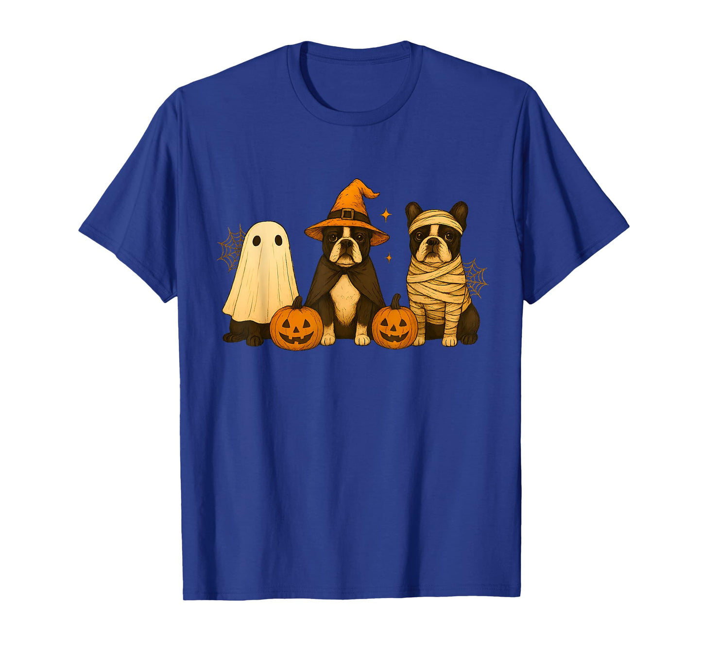 Retro Boston Terrier Witch Scary Halloween Pumpkin Women Men T-Shirt