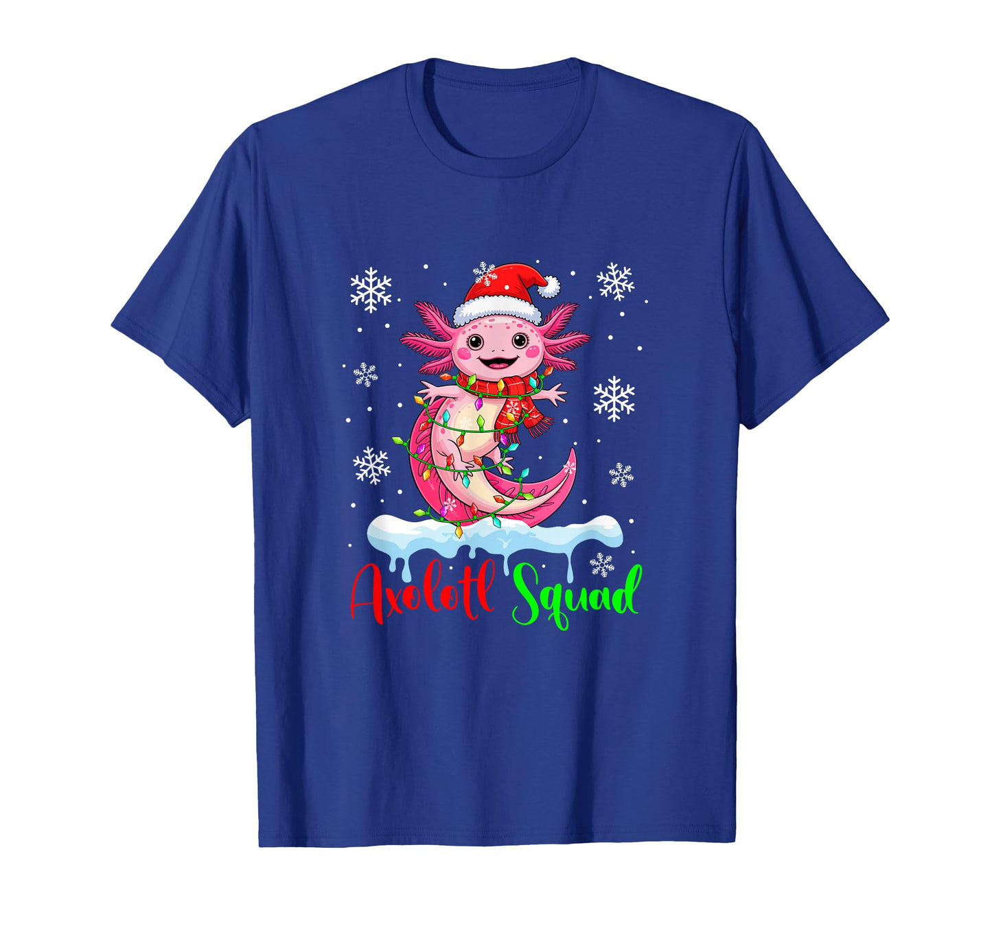 Axolotl Squad Santa Axolotl Colorful Xmas Lights Family Kids T-Shirt