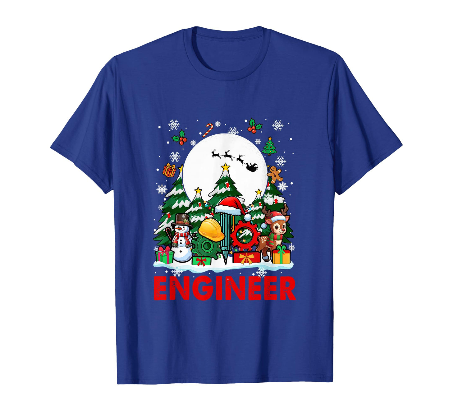 Engineer Job Tools Santa Snowmen Reindeer Christmas Trees T-Shirt