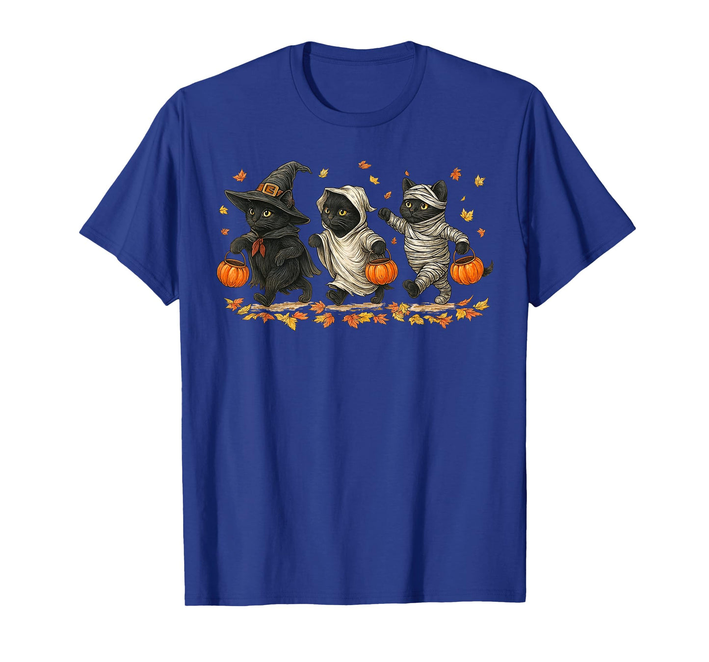 Retro Cute Black Cat Funny Halloween Pumpkin Men Women Kids T-Shirt
