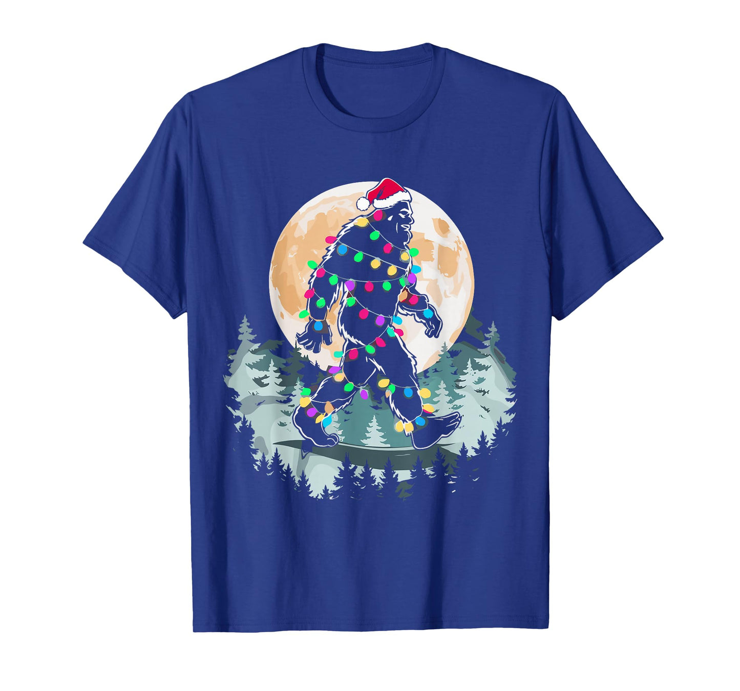 Santa Bigfoot Christmas Lights Funny Sasquatch Believe Xmas T-Shirt