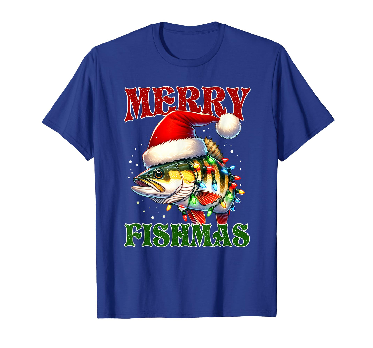 Merry Fishmas Santa Fishing Lovers Funny Christmas Lights T-Shirt