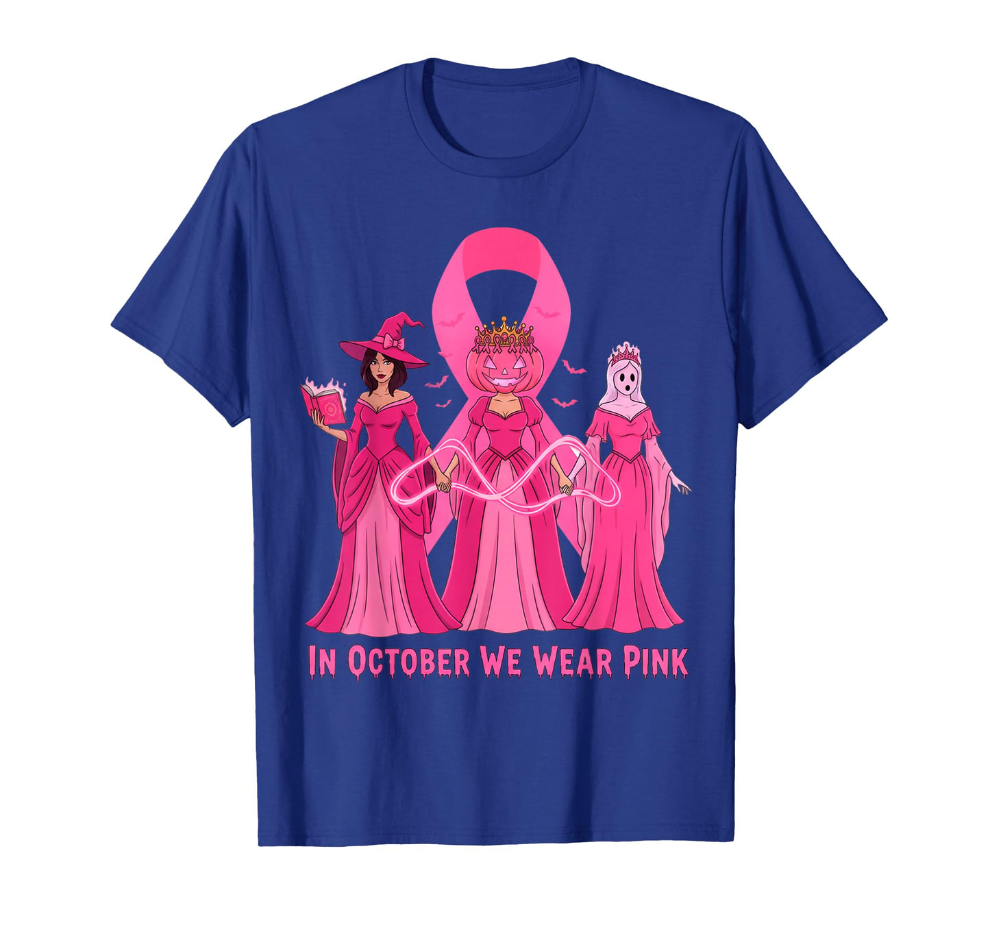 October We Wear Pink Witch Halloween Breast Cancer Awareness T-Shirt