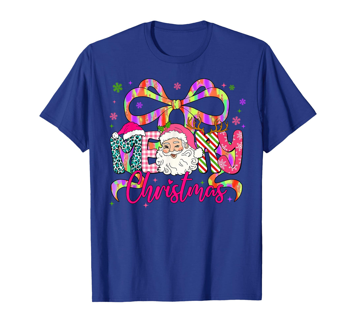 Merry Christmas Santa Preppy Coquette Lace Bow Girl Women T-Shirt