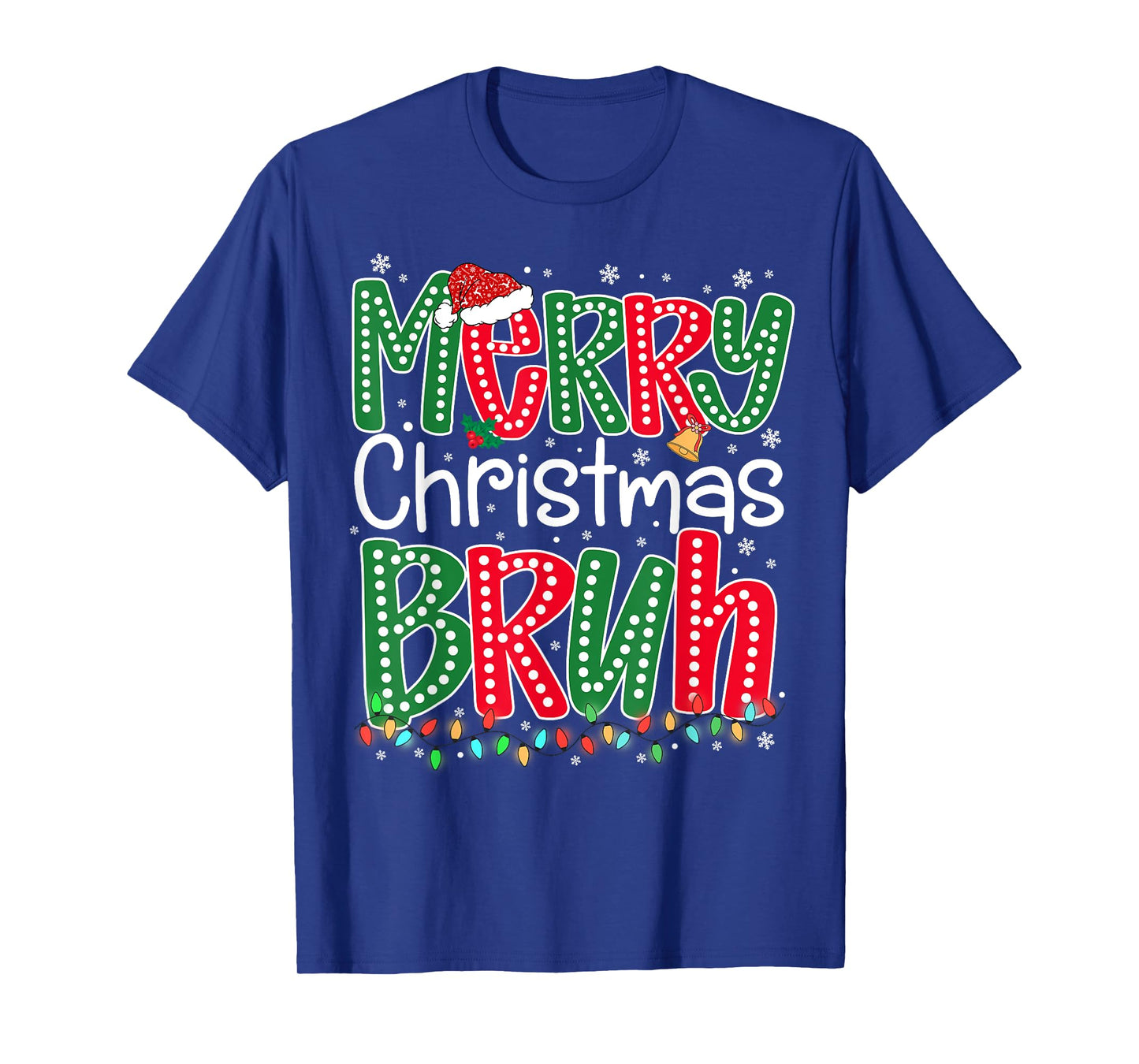 Merry Christmas Bruh Xmas Lights Santa Hat Mens Boys Kids T-Shirt