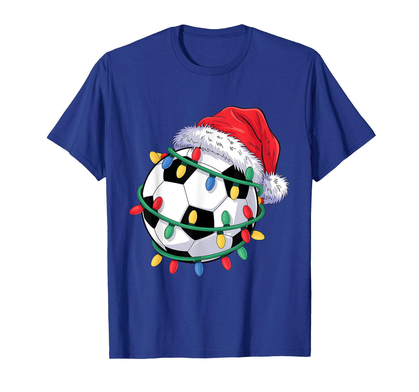 Soccer Ball Santa Hat Men Women Christmas Soccer Xmas Lights T-Shirt