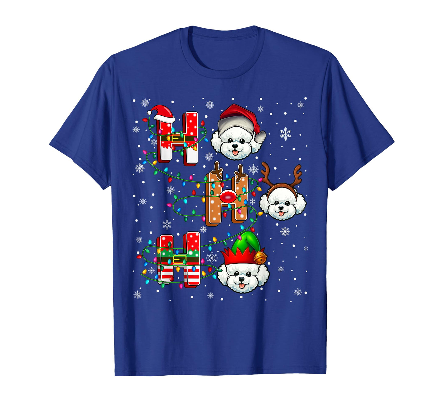Ho Ho Santa Reindeer Hat Elf Matching Bichon Frise Dog Xmas T-Shirt
