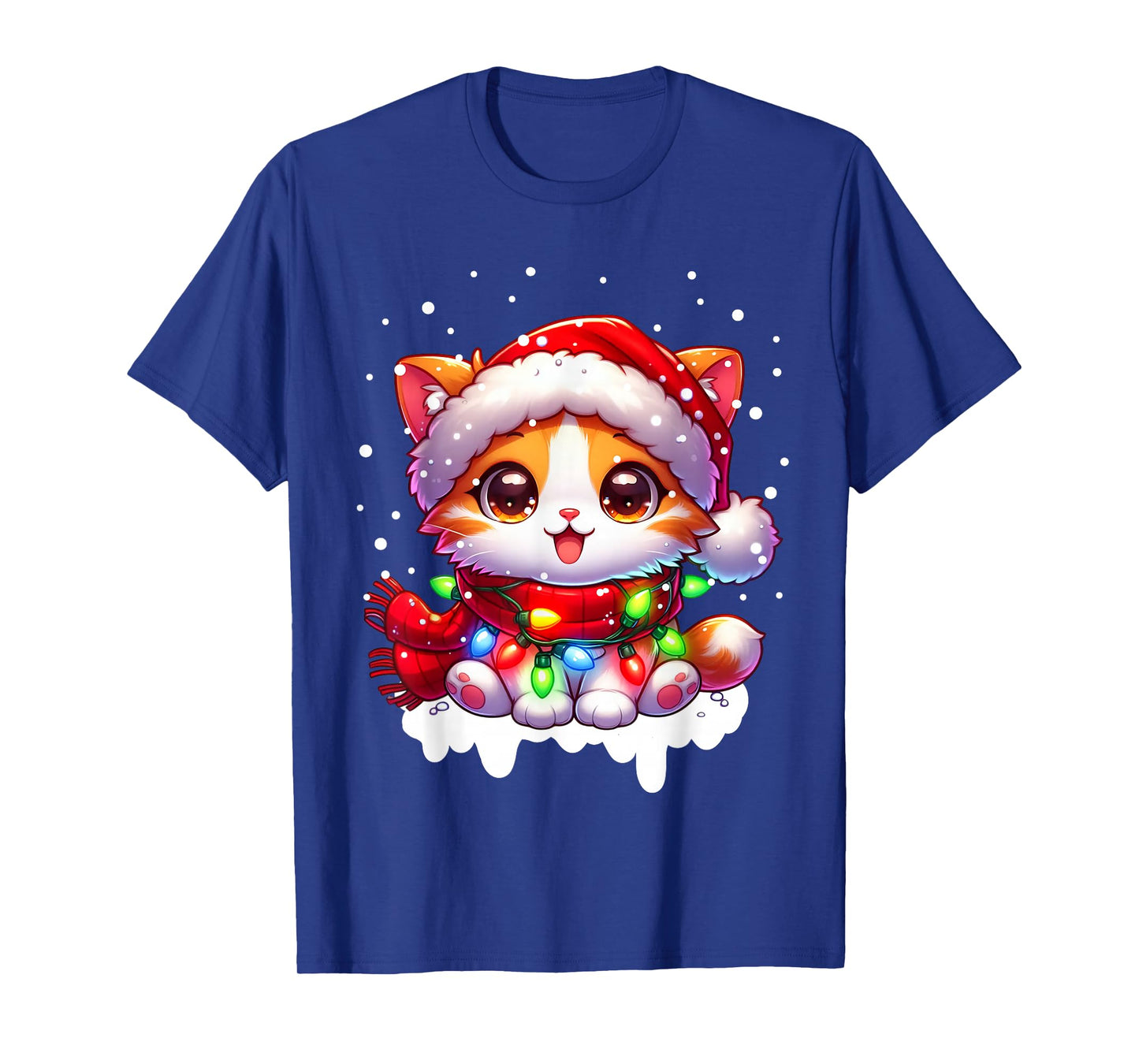Funny Santa Cat Tangled Up in Christmas Lights Holiday Xmas T-Shirt