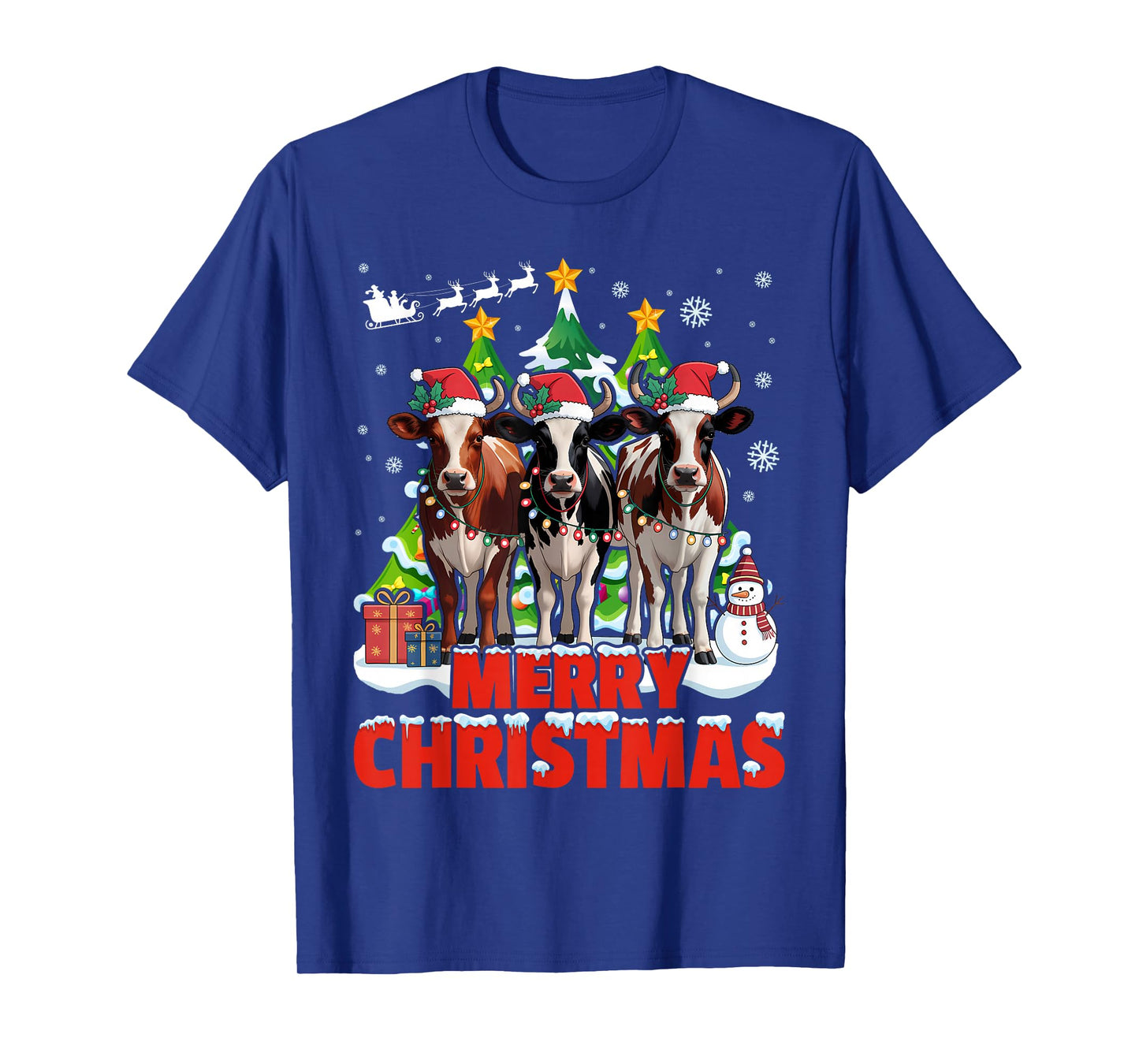 Cow Reindeer Hat Santa Christmas Lights Funny T-Shirt