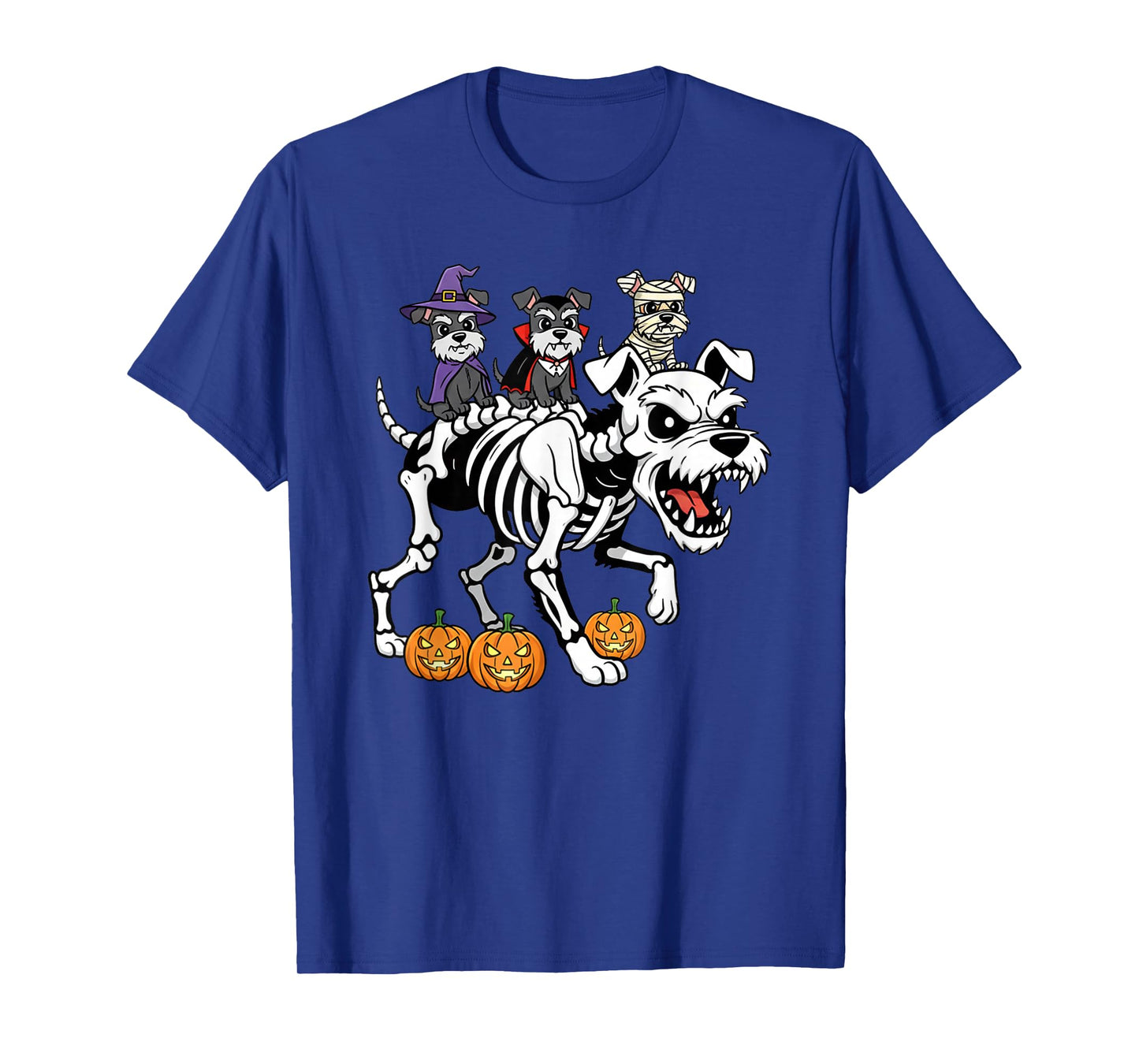 Miniature Schnauzer Skeleton Witch Halloween Kid Mens Womens T-Shirt