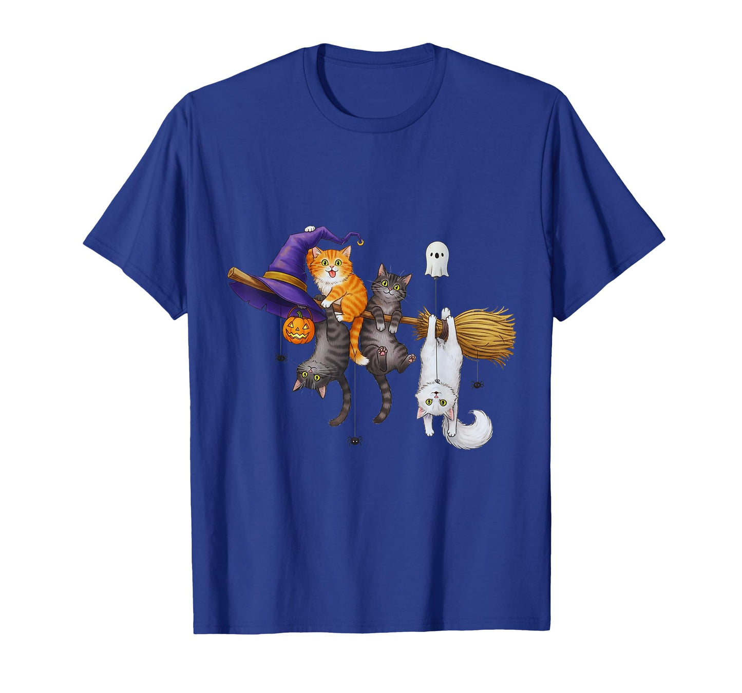 Funny Halloween Cats Hanging on Witch Broom Spooky T-Shirt