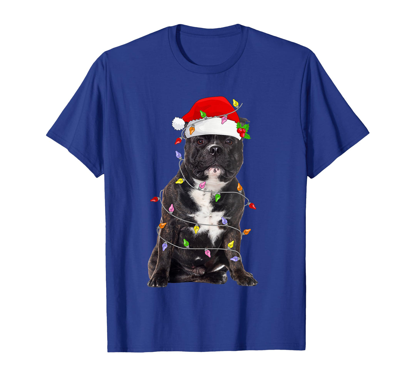 Pitbull Dog Christmas Santa Hat Lights Funny Pet Dog Xmas T-Shirt