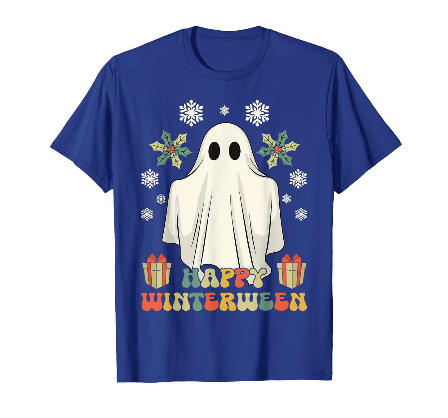 Happy Winterween Winter Halloween Ghost Retro Vintage T-Shirt