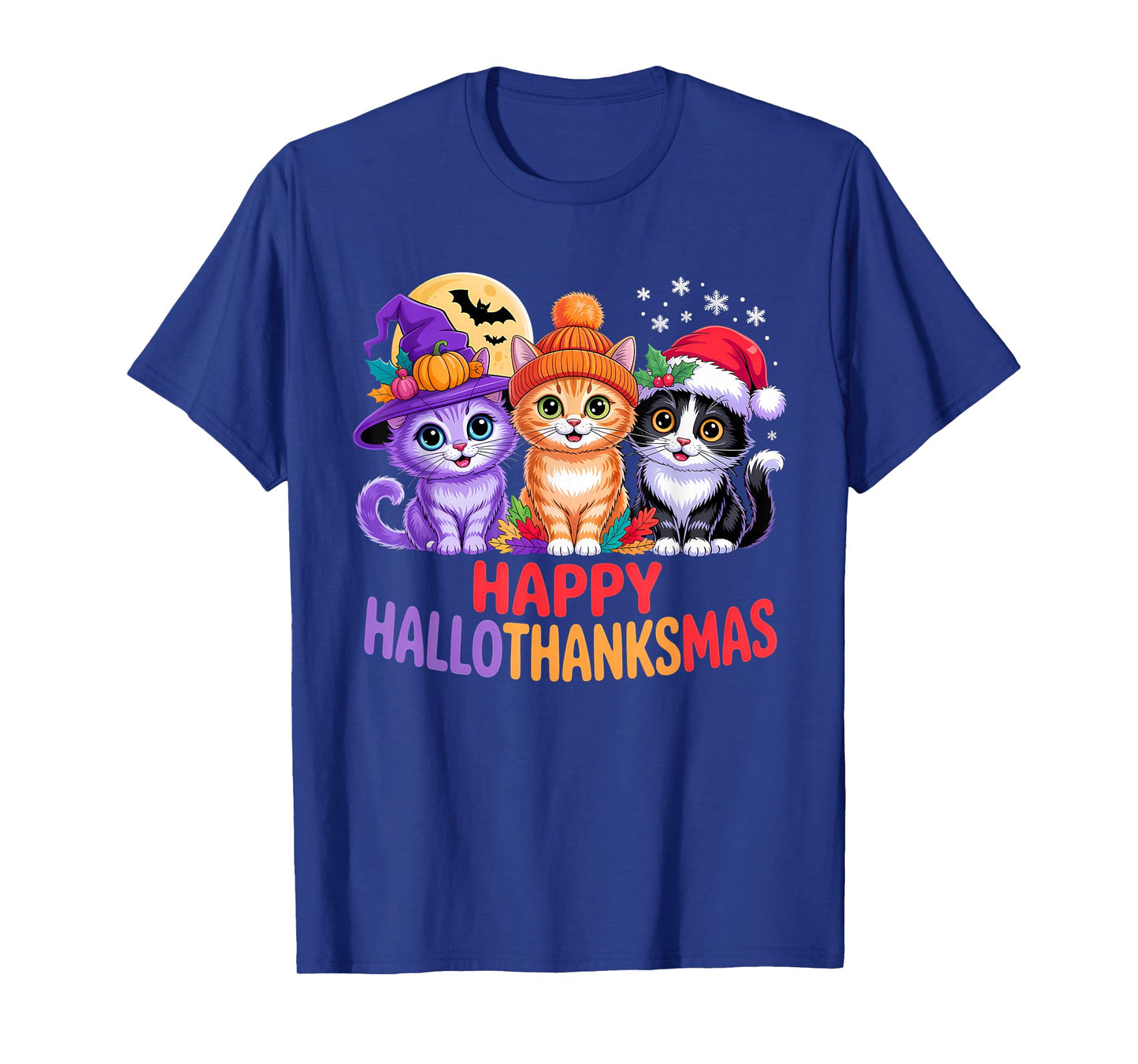 Halloween Thanksgiving Christmas Happy HalloThanksMas Cats T-Shirt