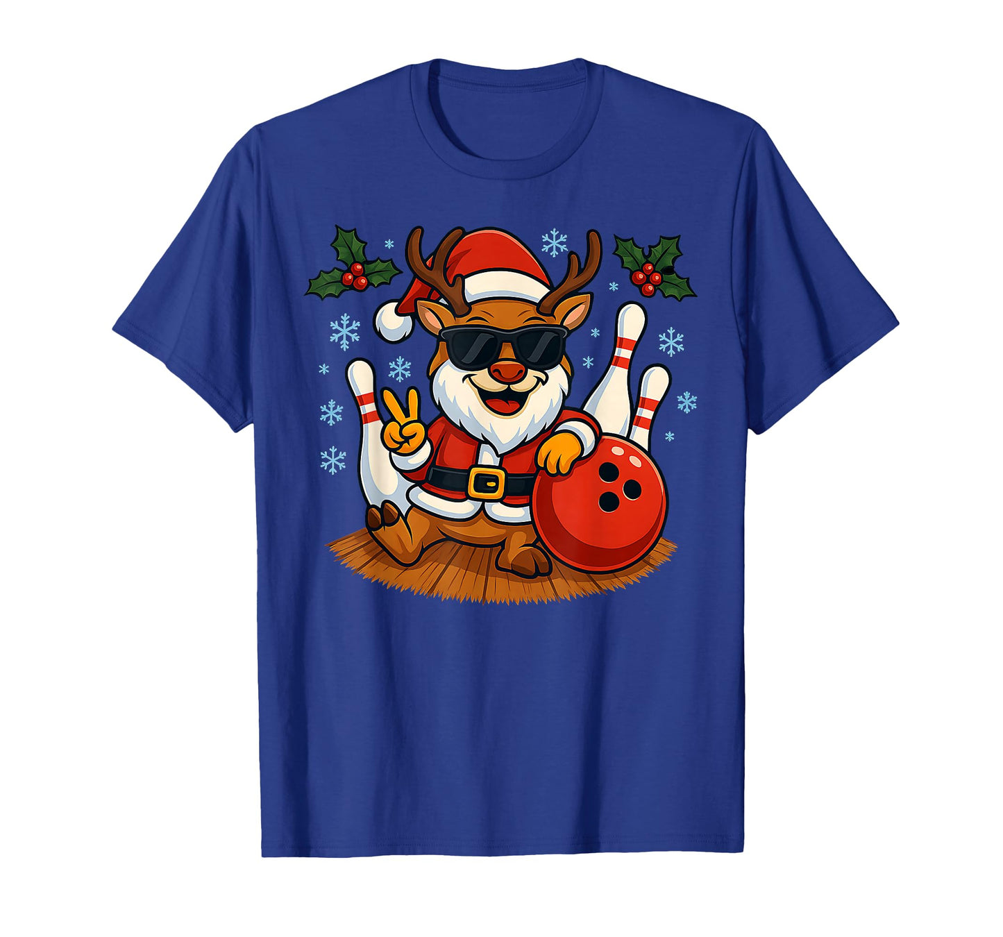 Cute Santa Reindeer Bowling Christmas Funny Holiday Vibes T-Shirt