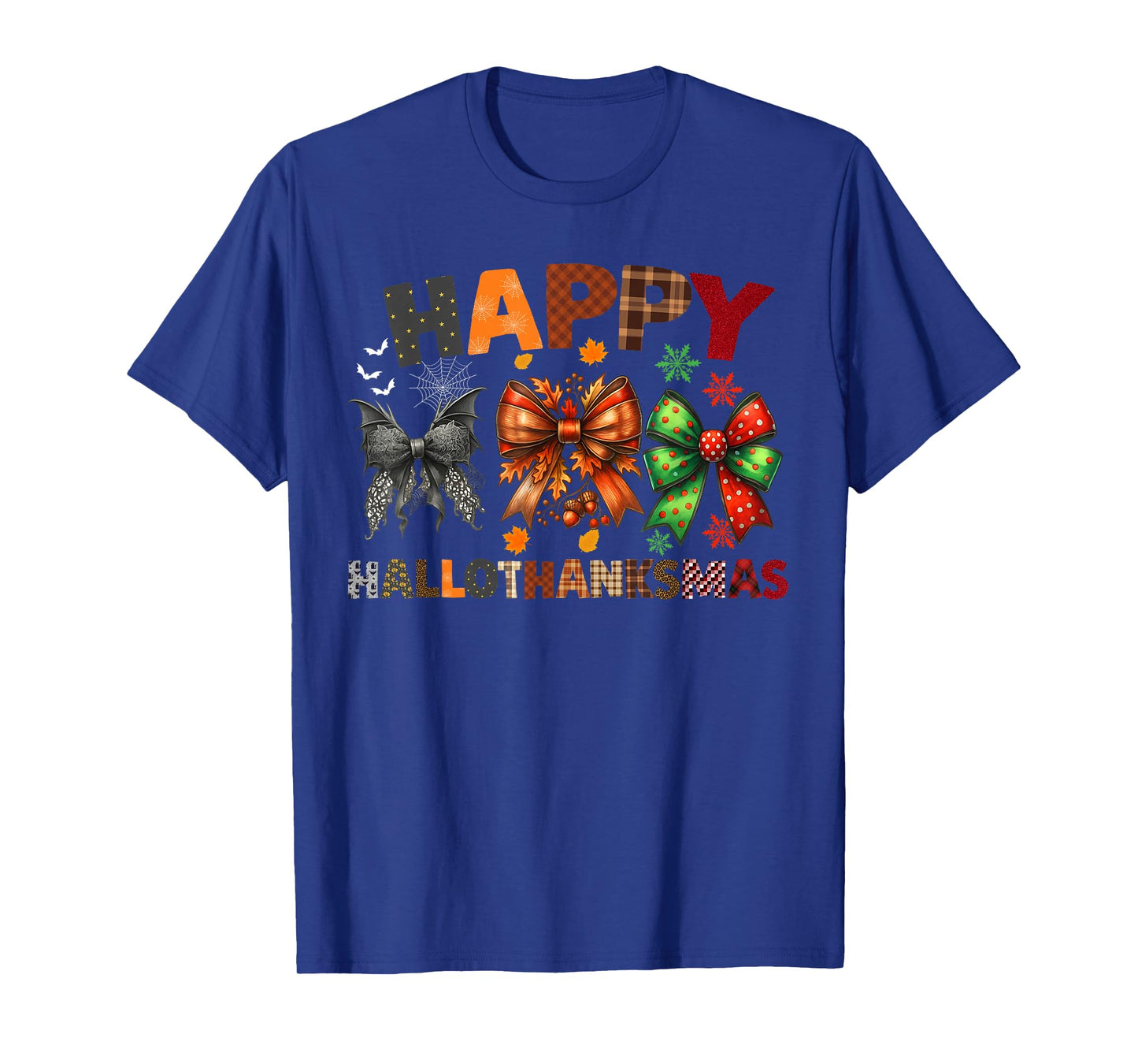 Halloween Bows Thanksgiving Christmas Happy HalloThanksMas T-Shirt