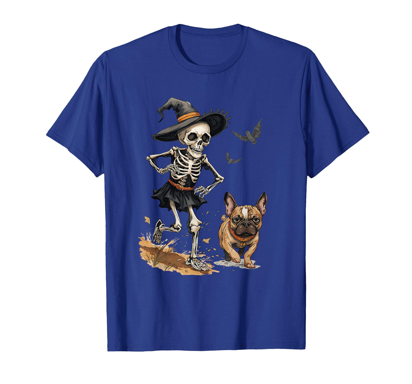Funny Halloween Spooky Frenchie & Witch Skeleton T-Shirt