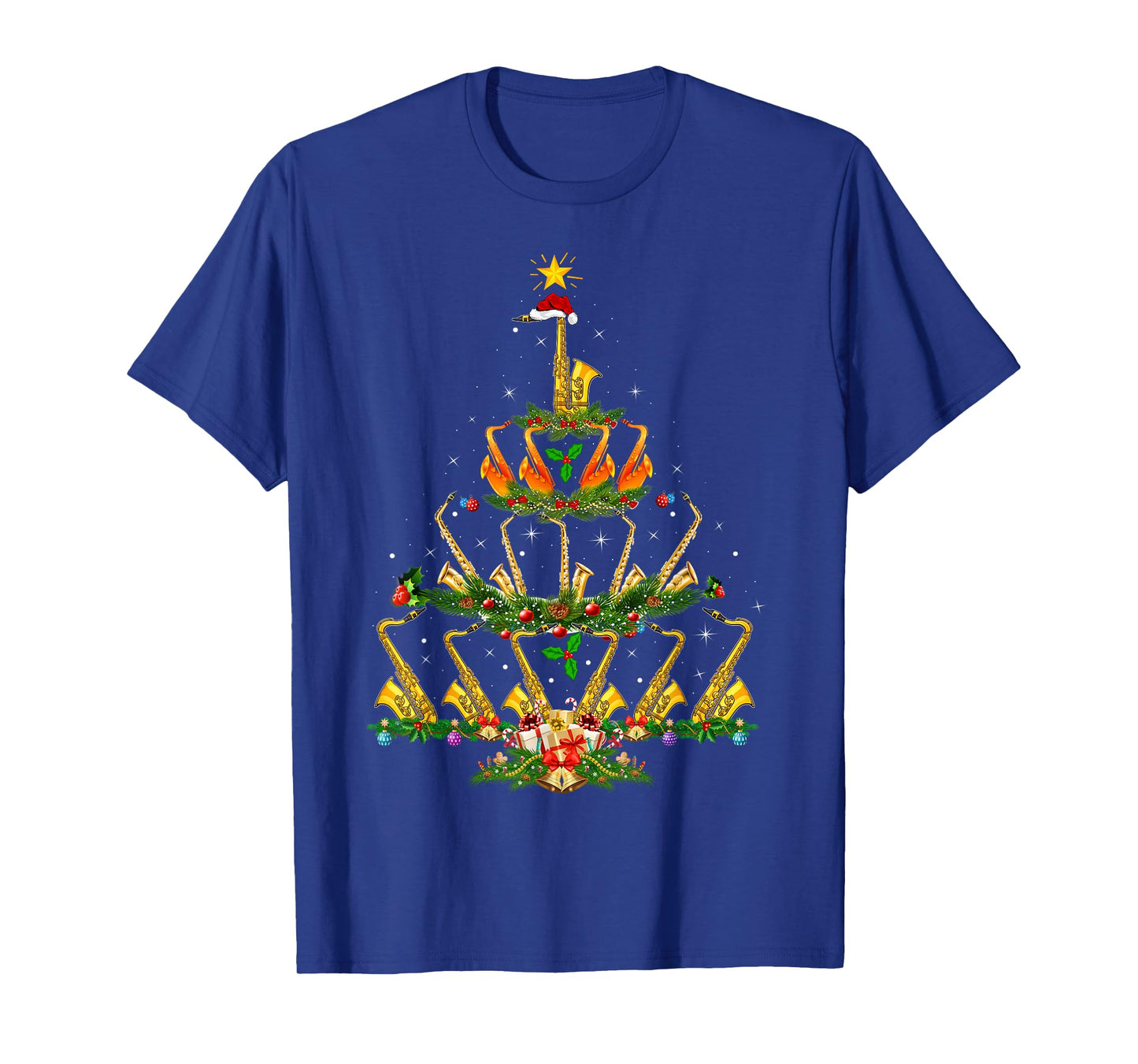 Saxophone Christmas Tree Lights Music Lover Musical Xmas T-Shirt