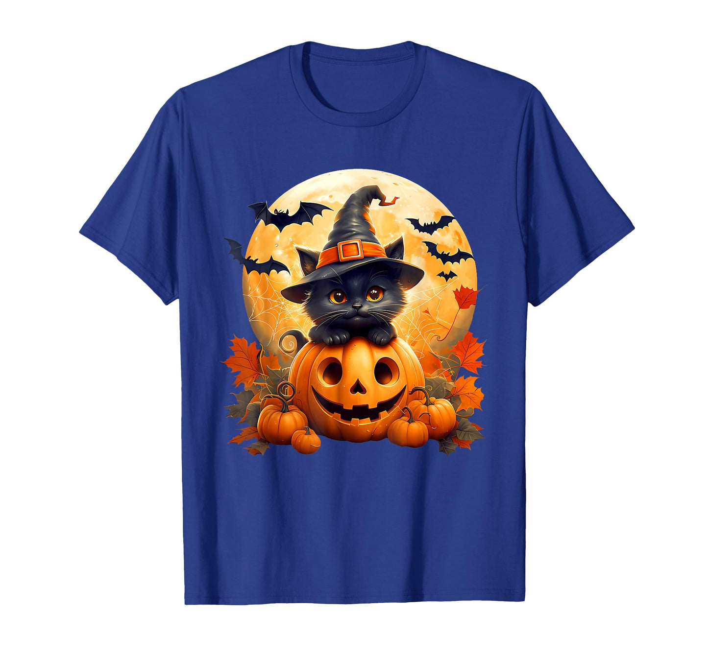Retro Black Cat Witch Scary Halloween Pumpkin Fall Autumn T-Shirt