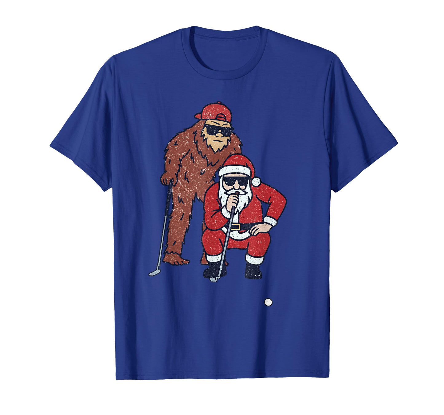 Santa Sasquatch Playing Golf Christmas Vintage Funny Xmas T-Shirt