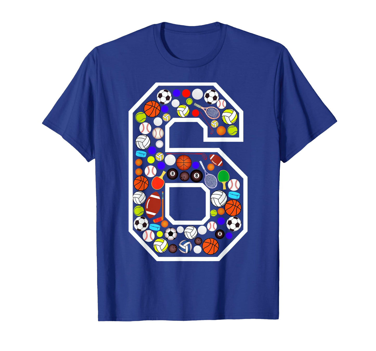 Kids 6th Birthday Sports Big Number Six 6 Year Old Boy T-Shirt