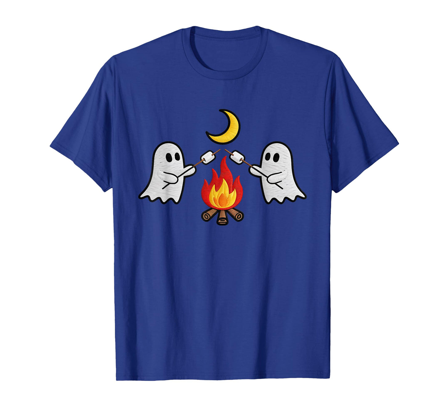 Ghost Campfire Camping Embroidered Halloween Trick or Treat T-Shirt