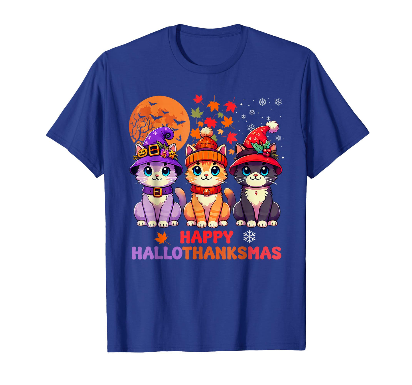 Halloween Thanksgiving Christmas Happy HalloThanksMas Cats T-Shirt