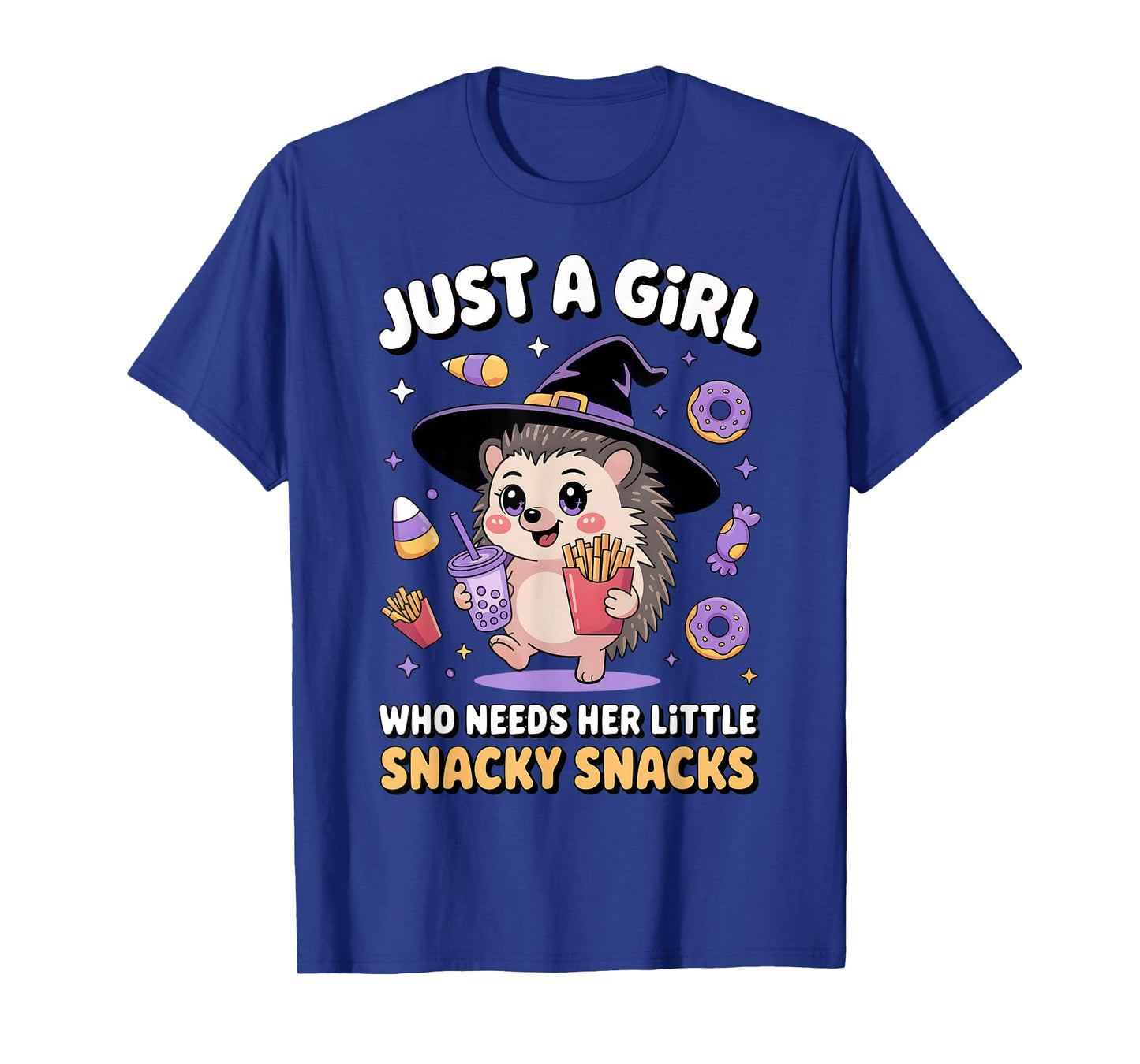 Just a Girl Snacky Snacks Shirt Halloween Hedgehog Witch Hat T-Shirt