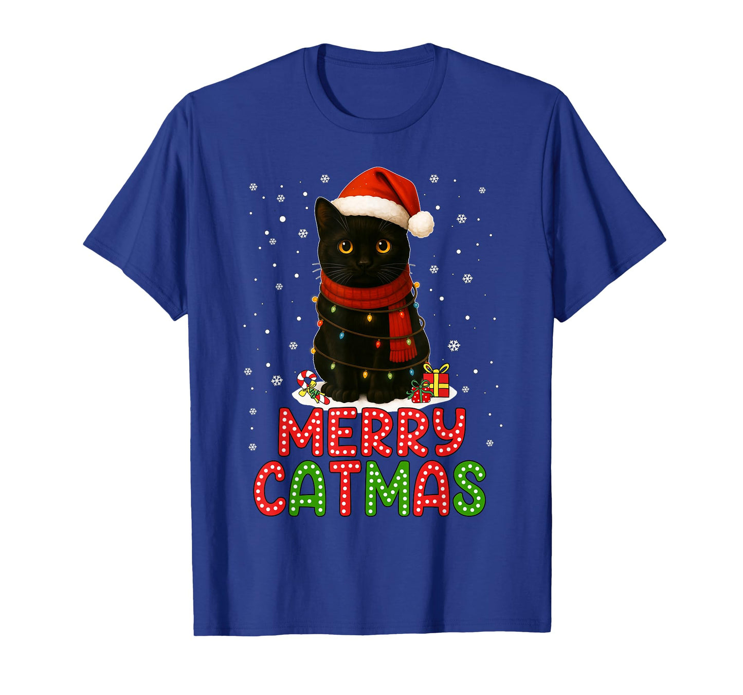 Merry Catmas Santa Hat Funny Black Cat Christmas Women Kids T-Shirt