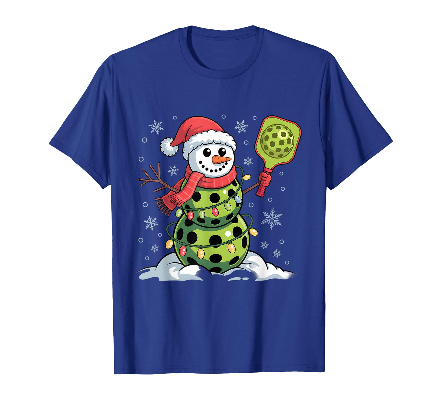 Pickleball Player Snowman Christmas Lights Santa Men Women T-Shirt