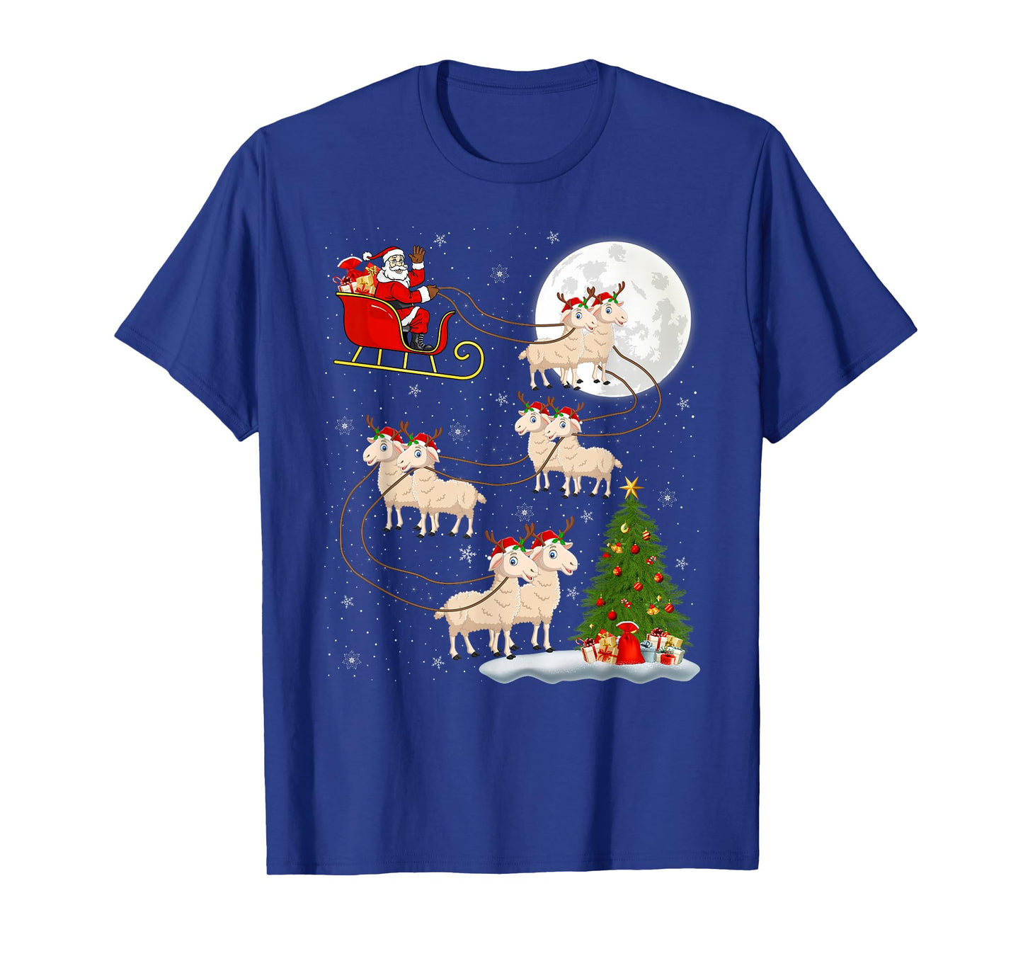 Lambs Sheep Santa Sleigh Flying Funny Magical Christmas T-Shirt