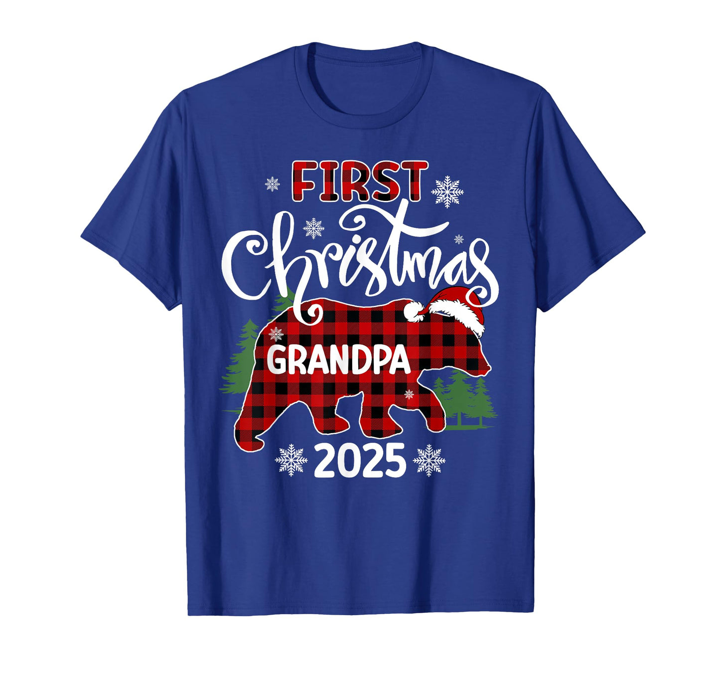 First Christmas Grandpa 2025 Red Plaid Bear Matching Family T-Shirt
