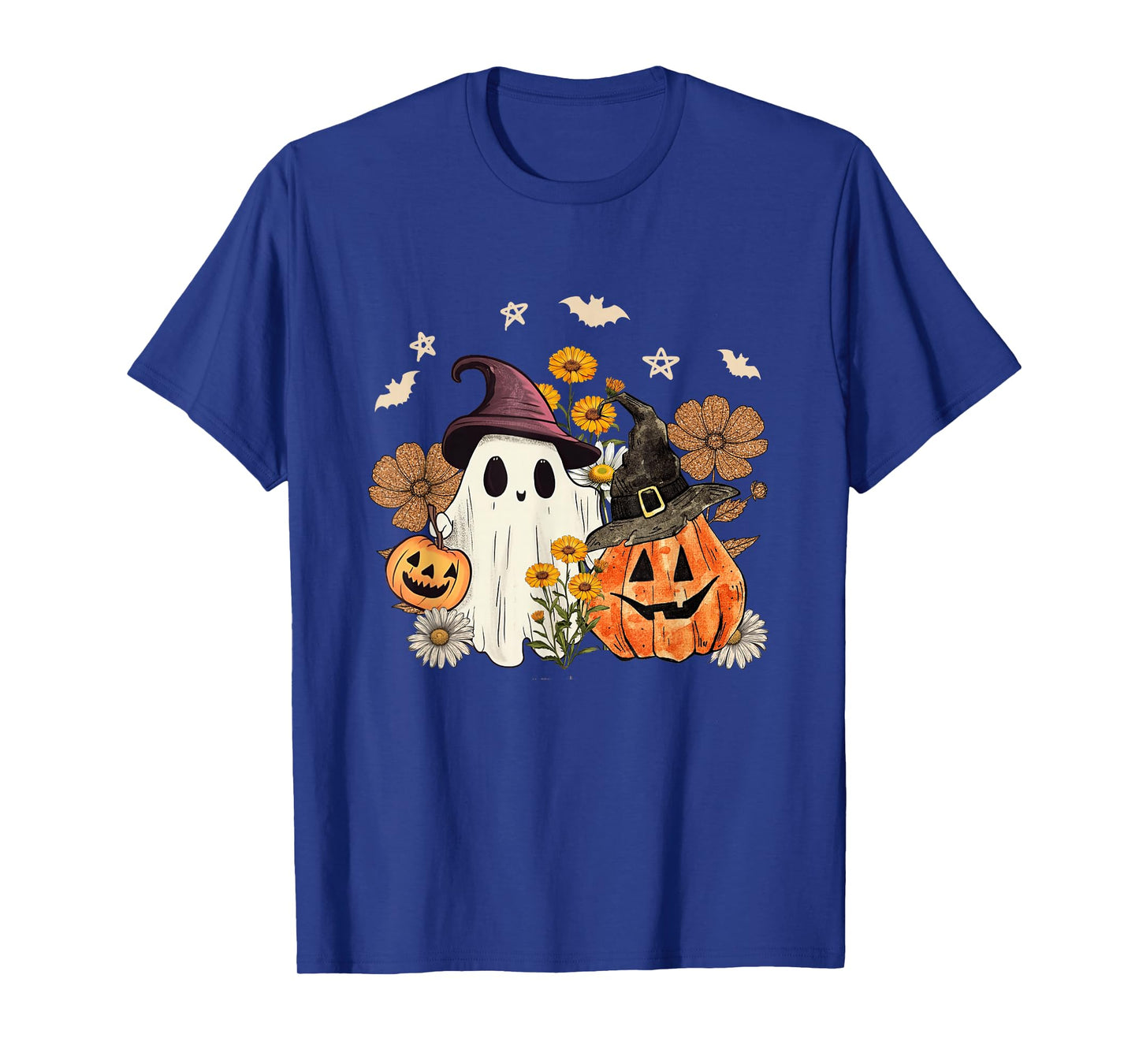 Ghost Witch Pumpkin Flowers Halloween Costumes T-Shirt