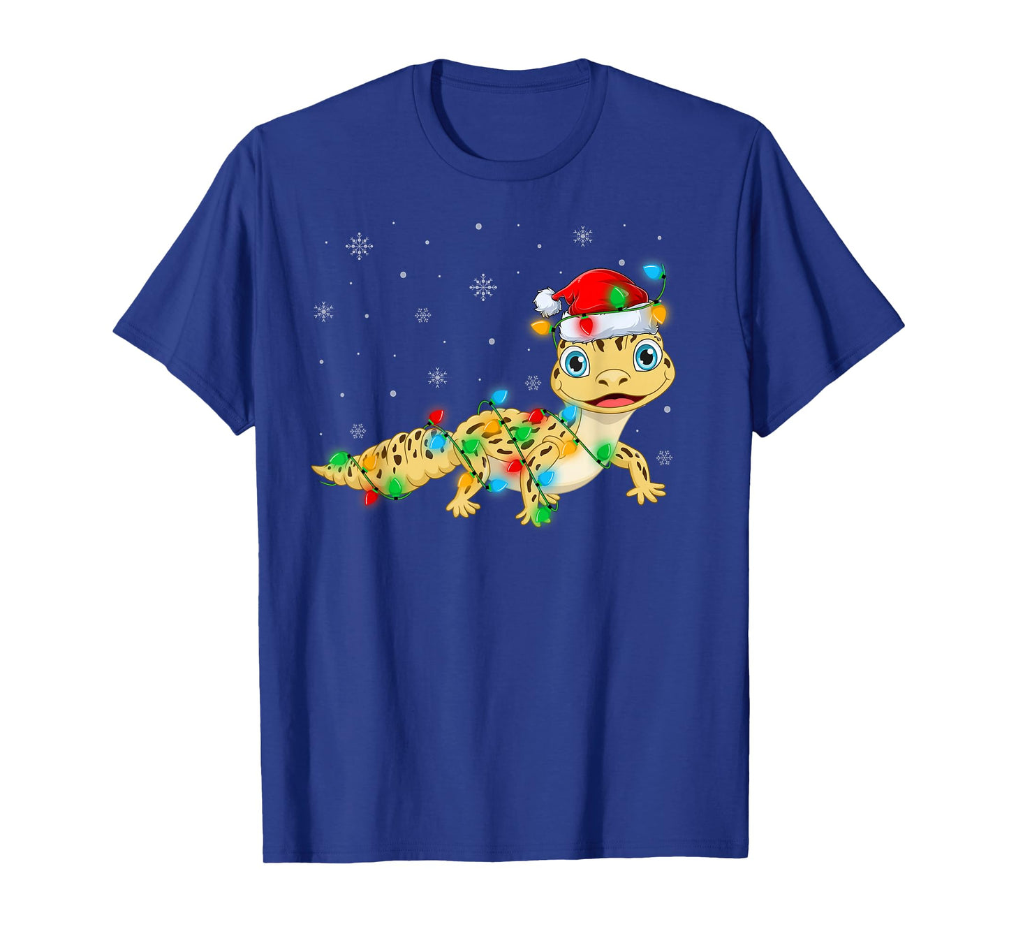 Gecko Lizard Christmas Lights Funny Santa Hat Xmas T-Shirt