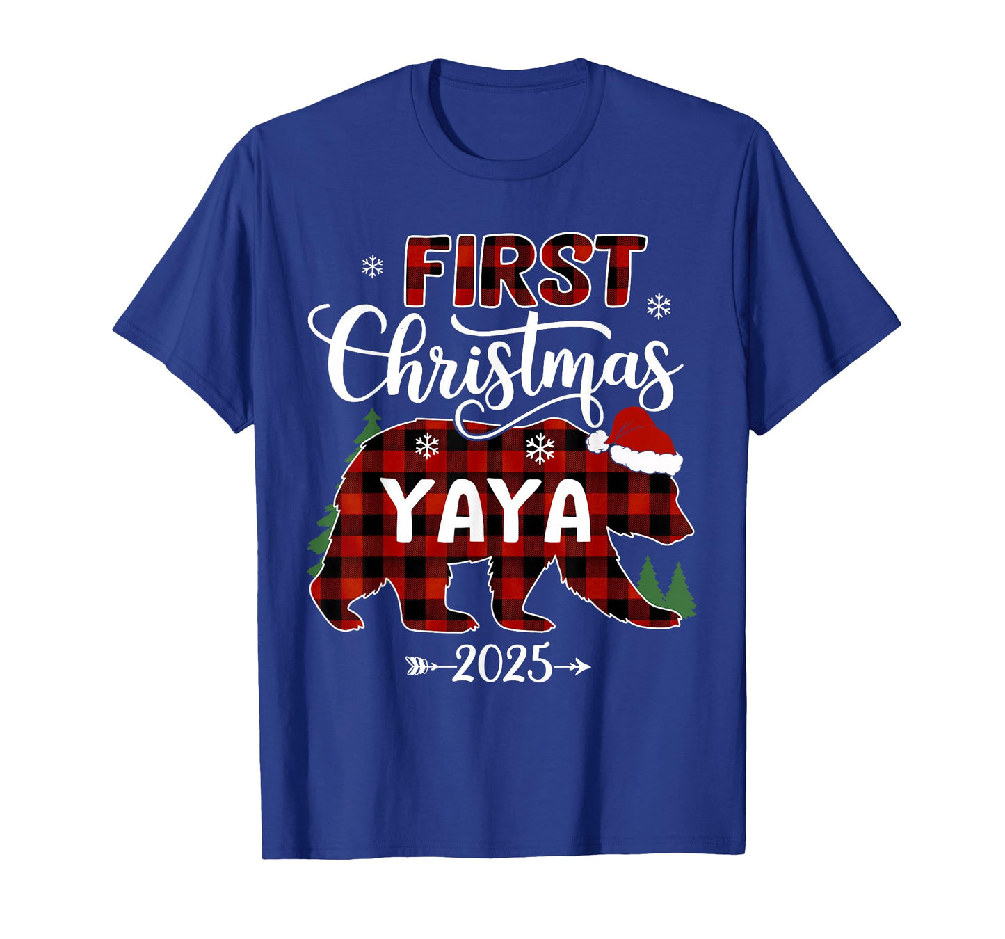 Pregnancy First Christmas Yaya Red Plaid Bear Santa 2025 T-Shirt