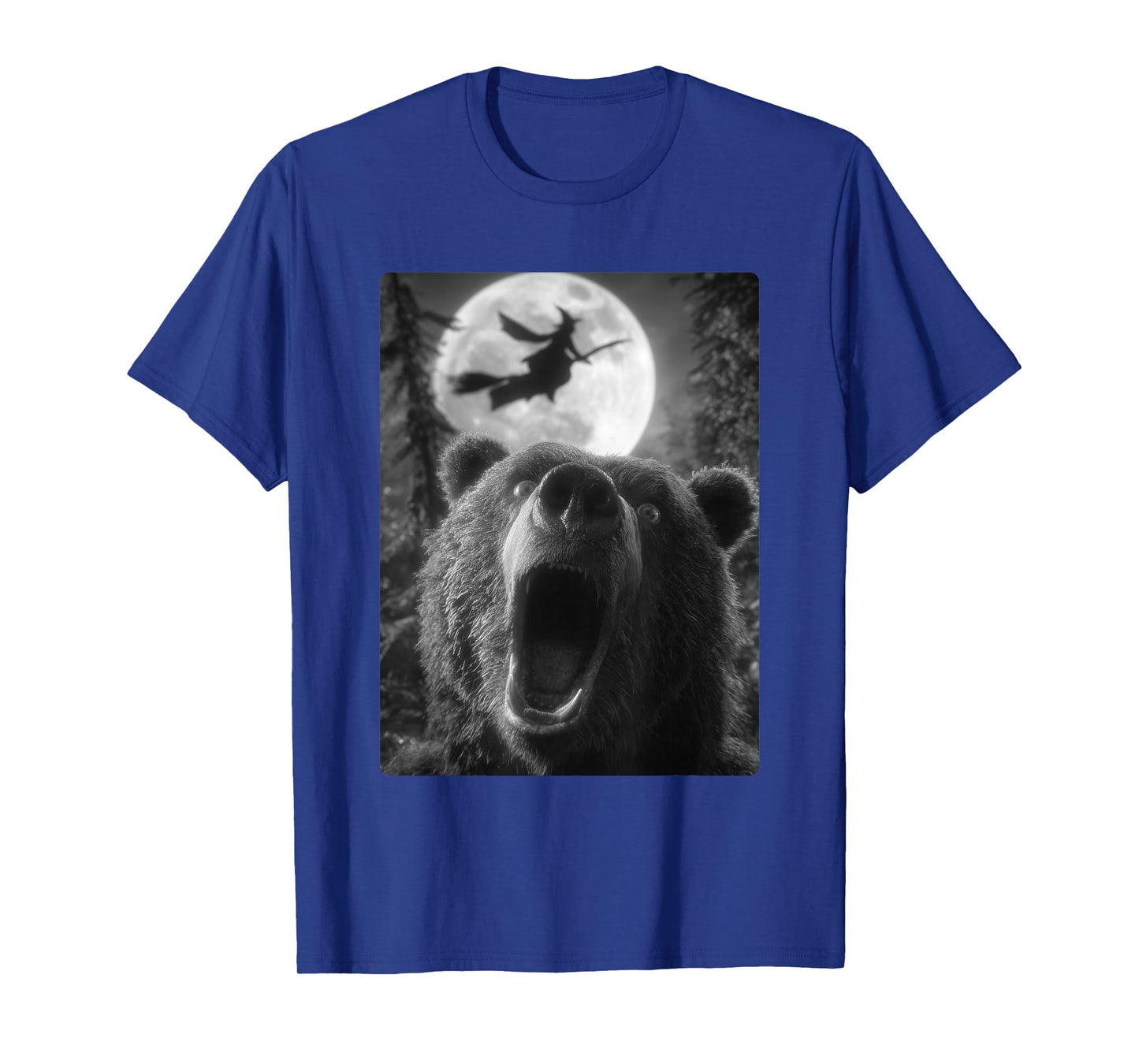 Funny Bear Selfie Full Moon Flying Witch Forest Halloween T-Shirt