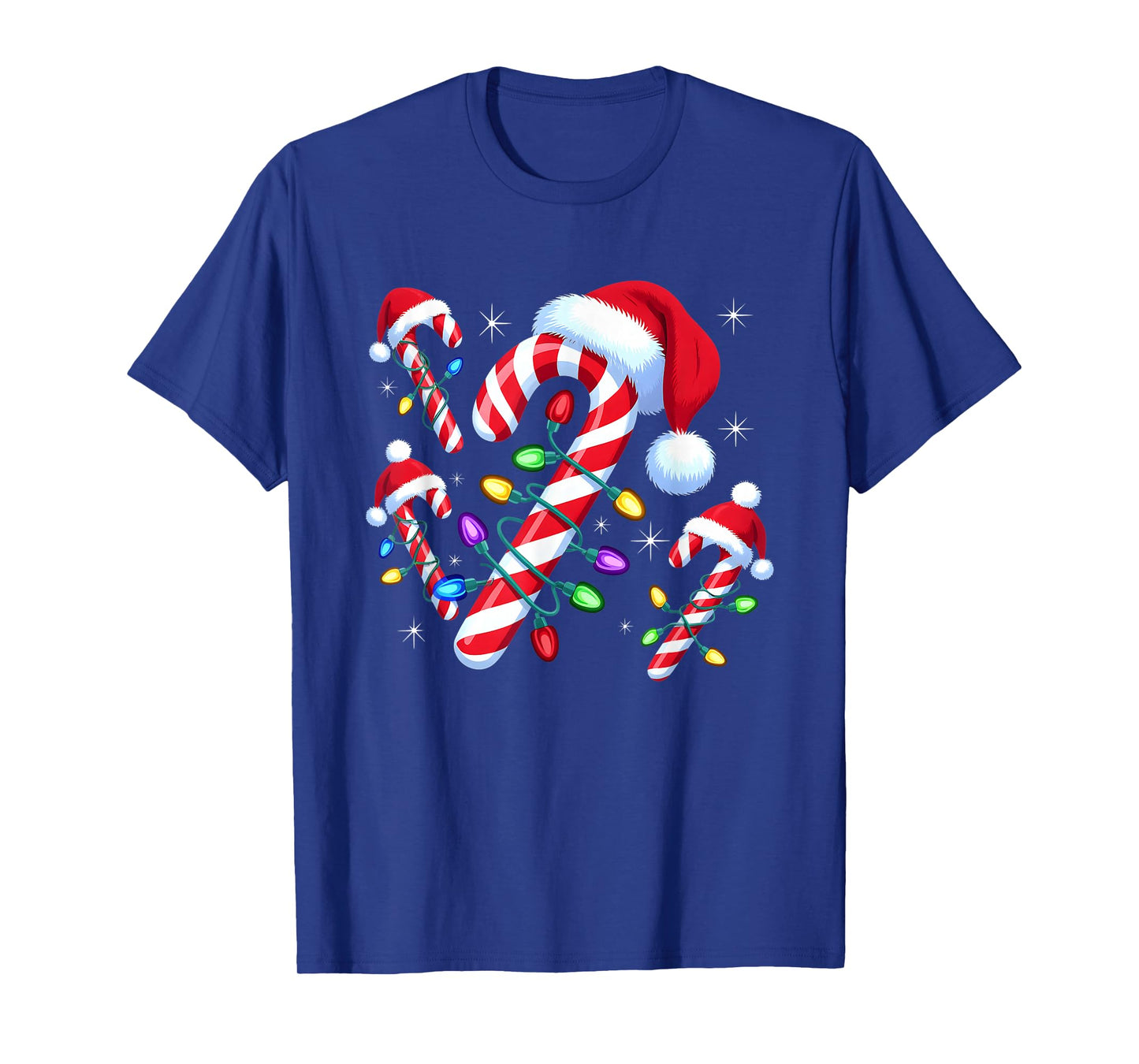 Christmas Candy Cane Santa Hat Xmas Lights Men Women Kids T-Shirt