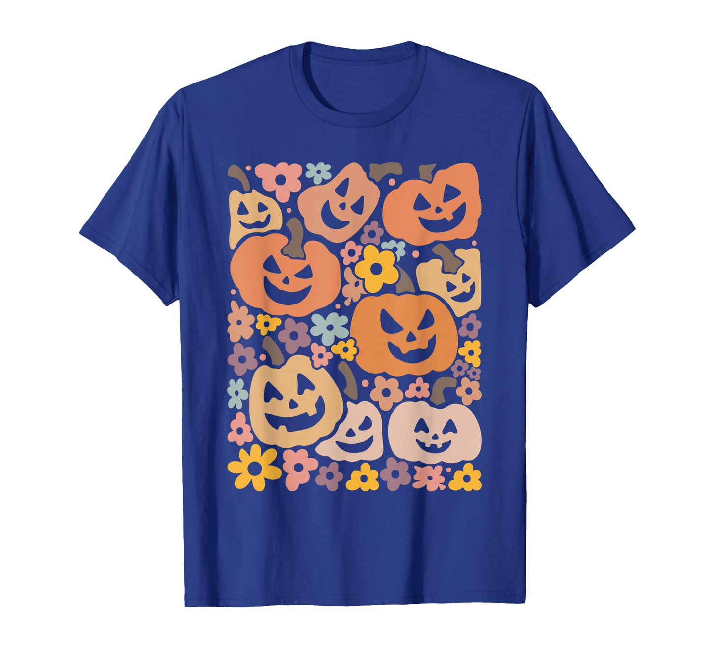Retro Halloween Pumpkin Flowers Graphic Spooky Fall Aesthetc T-Shirt